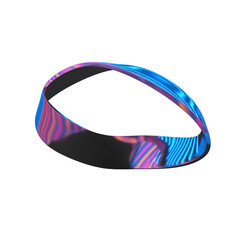 Poster - 3D abstract ribbon loop is floating above transparent void with metallic neon gradient stripes