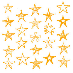 Poster - Displaying flat-design orange stars in transparent grid, showing unique hand-drawn doodle shapes