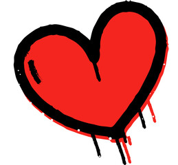 Poster - Flat red heart is floating on transparent layer with black outline, drips and white splatter
