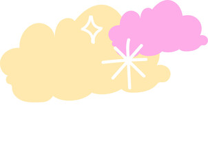 Poster - Pastel yellow and pink clouds are floating with sparkles in flat design, transparent background