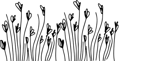 Poster - Abstract botanical motif is swaying in doodle style with heart stems on transparent background