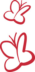 Poster - Abstract red butterfly shapes are appearing on transparent background, featuring hand-drawn lines