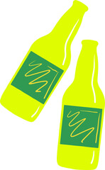 Poster - Two beverage bottles are floating on transparent backdrop, showcasing flat vector wavy line labels