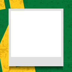 Poster - Blank instant film frame is floating over green yellow brushstroke texture, transparent background