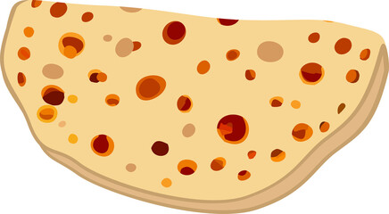 Poster - Stylized flat design flatbread is floating on transparent backdrop, showing orange and brown spots