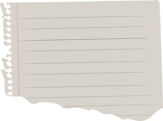 Poster - Flat design showing torn lined paper with red margin, gray lines, holes on transparent background