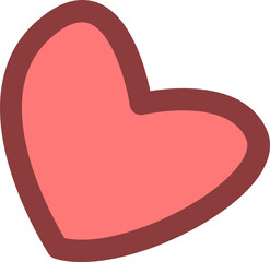 Poster - Flat vector heart shape is floating on transparent bg, featuring coral pink fill and red outline