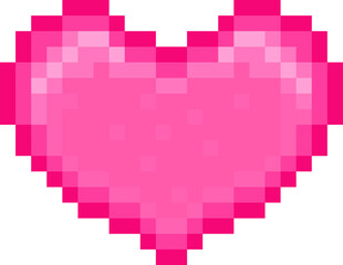 Poster - Pixel art heart icon is glowing with vibrant pink gradient on transparent background, copy space