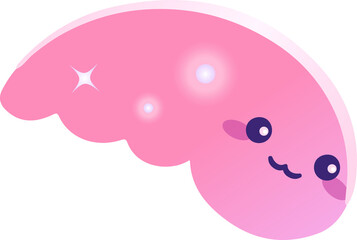 Poster - Flat design pink scalloped half-moon character is floating on transparent background with sparkles
