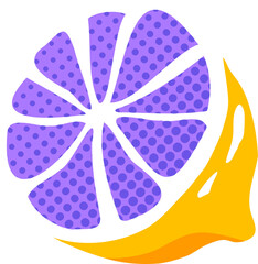 Poster - Flat design purple citrus is showing dotted fill with orange-yellow splash on transparent backdrop