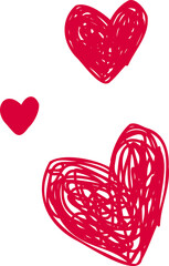 Poster - Three red hearts floating on transparent background, showing scribbled overlapping strokes