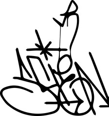 Poster - Abstract black calligraphic doodle tag is appearing in flat design with transparent background