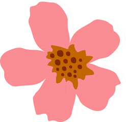 Poster - Flat pink wildflower is showing six petals and brown-spotted gold center on transparent background