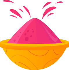 Poster - Flat art is showing yellow bowl releasing pink powder bursts on transparent background, copy space