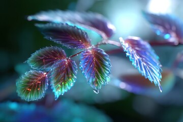 Poster - Vibrant foliage glistens under soft light during a serene moment in nature