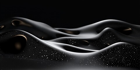Fototapete - Abstract rendering of a textured, dark landscape with golden accents and spots