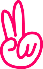 Fototapete - Cartoon hand is forming peace sign in fuchsia line illustration, transparent background