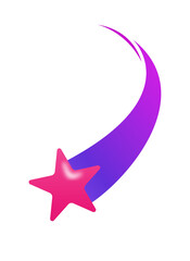Poster - Flat shooting star icon is glowing on transparent background with pink star, purple gradient tail