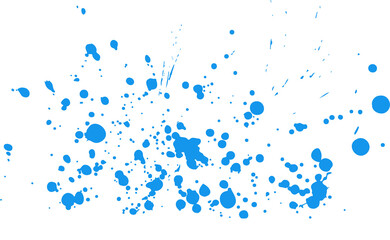 Poster - Scattering bright blue droplets and splatters across transparent background, copy space