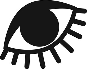 Poster - Flat monochrome eye is showing curved eyelids, pupil and radiating lashes on transparent backdrop