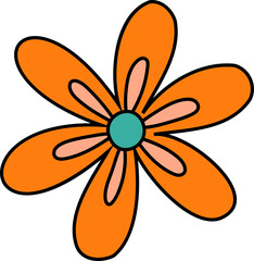 Poster - Vector flower is floating in clear background, orange petals and teal center, copy space