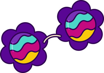 Poster - Two connected flat design flowers are floating on transparent background, showing wavy-striped orbs
