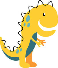 Poster - Flat vector dinosaur posing on transparent bg with yellow body, teal spots black spines orange foot