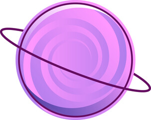 Poster - Stylized ringed planet is floating in digital art, with purple-pink bands, transparent background