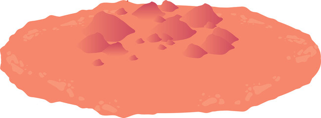 Poster - Stylized flat platform is floating with orange hills and scattered rocks, transparent background
