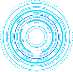 Aufkleber - Abstract circular interface graphic is rotating on transparent background, showing neon blue rings