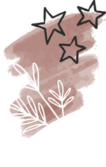 Poster - Flat abstract showing brown watercolor with white branch and star outlines, transparent background