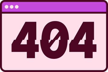 Poster - Flat design browser window showing 404 error code with purple controls on transparent background