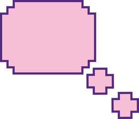 Poster - Floating large pink 8-bit thought cloud with purple outline, two bubbles on transparent background