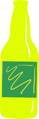 Poster - Showing flat-design yellow-green bottle with dark-green label featuring wavy lines on clear layer