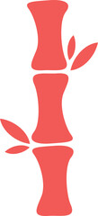Poster - Flat design red bamboo stalk is showing three segments with leaf clusters on transparent background