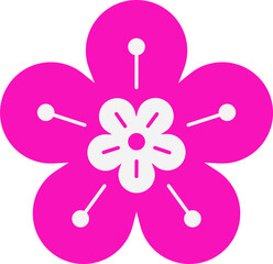 Poster - Decorative flower icon is floating as flat design with magenta petals on transparent background