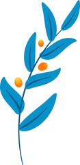 Poster - Botanical branch is featuring flat vector blue leaves and orange fruits on transparent background