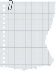 Poster - Flat graph paper sheet is floating on clear background, with grid lines, margin holes, metal clip