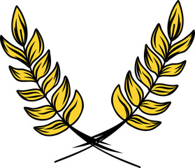Poster - Pair of stylized laurel branches are forming wreath motif in flat vector, transparent background