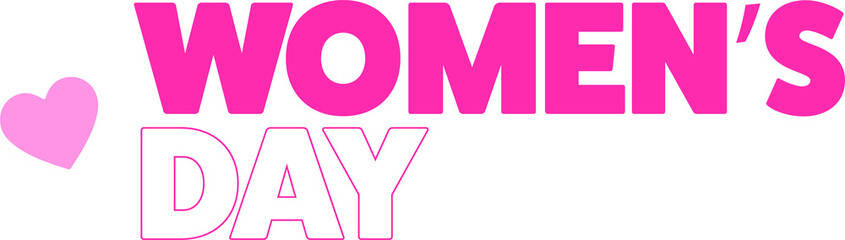 Poster - Flat design is featuring bold pink WOMEN'S DAY text with heart icon on transparent canvas