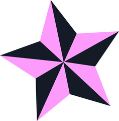 Poster - Displaying 2D 5-point pinwheel star with alternating pink charcoal facets on transparent background