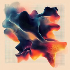 Poster - Abstract Flowing Data Visualization with Grid Background in Shades of Blue and Orange