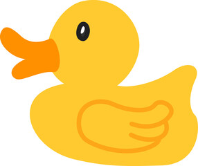 Poster - Flat design rubber duck floating on transparent background, featuring orange beak and wing outline