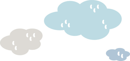 Poster - Three cartoon clouds floating on transparent background in flat design with teardrop highlights