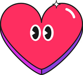 Poster - Heart character is floating flat icon with oval eyes and glossy highlight on transparent background
