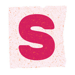 Poster - Vector uppercase pink letter S is floating on torn paper with orange dots on transparent canvas
