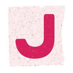 Poster - Magenta letter J is showing on torn cream square with orange dots, vector, transparent background