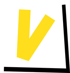Poster - Flat white skewed plane is floating over black panel showing yellow V on transparent background