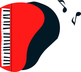 Poster - Stylized grand piano floating on transparent background with red top, black keys and musical notes