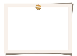 Poster - Flat design Polaroid-style frame hanging on brown board with gold thumbtack, transparent background